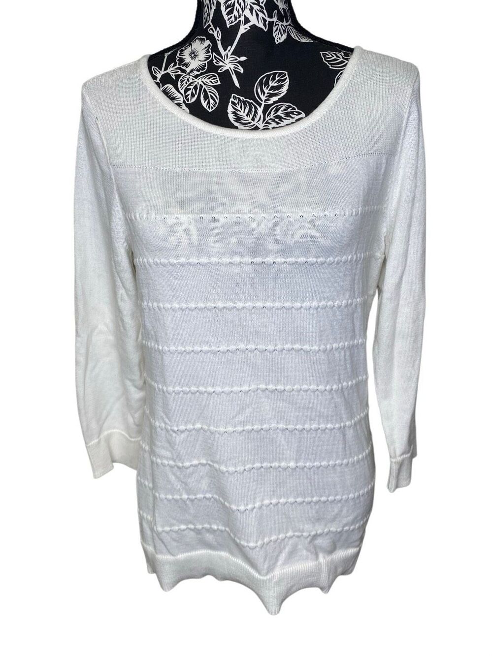 Croft & Barrow White Pointelle Knit Sweater Lightweight Scoop Neck Cottagecore